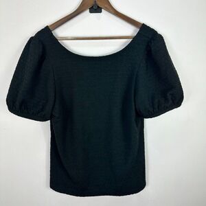 Porridge Anthropologie Top L Black Textured Puff Sleeve Minimalist Cottagecore